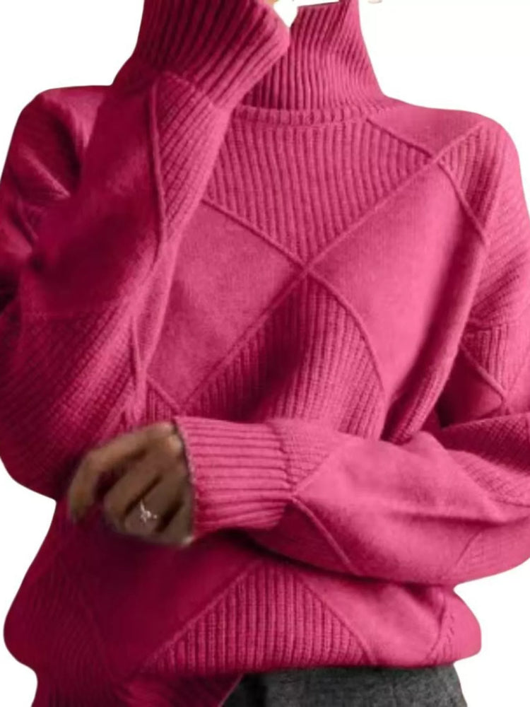 Full Size Diamond Pattern Turtleneck Sweater Plus Size