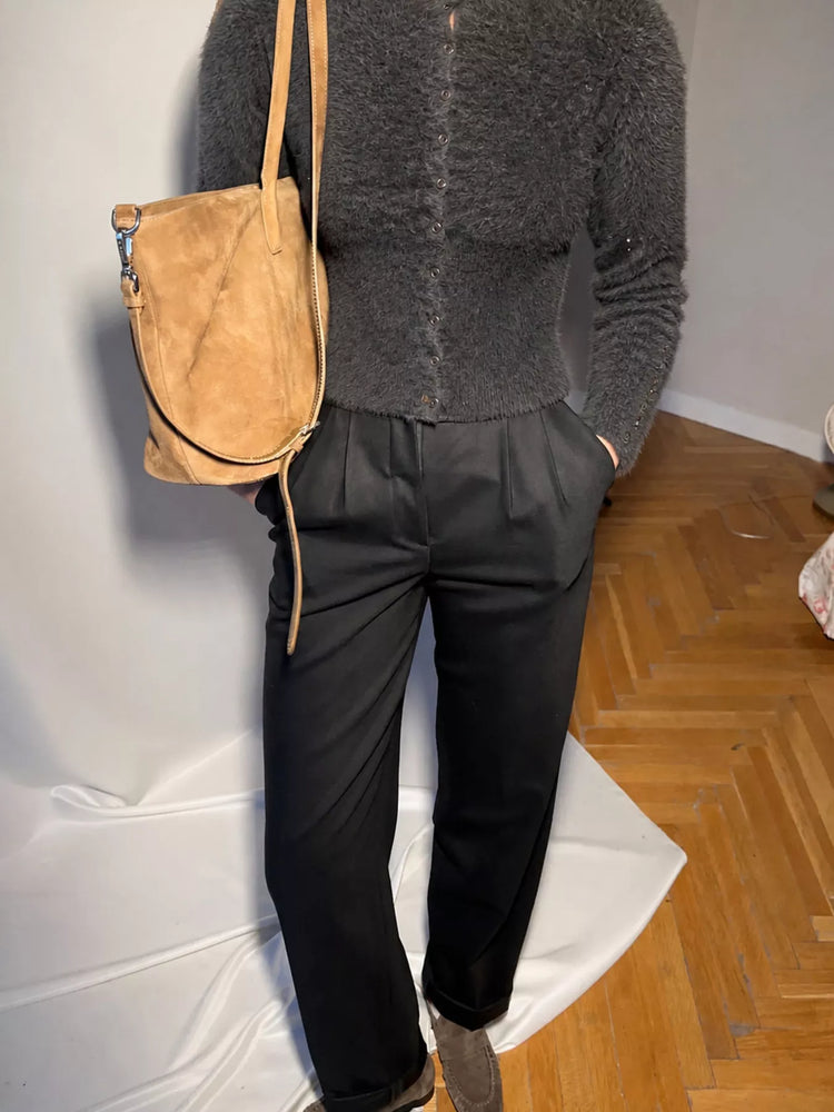 Soft Fuzzy Button-Down Cropped Cardigan