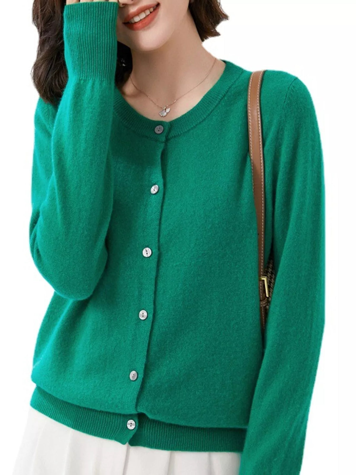 Crew Neck Button-Down Cardigan