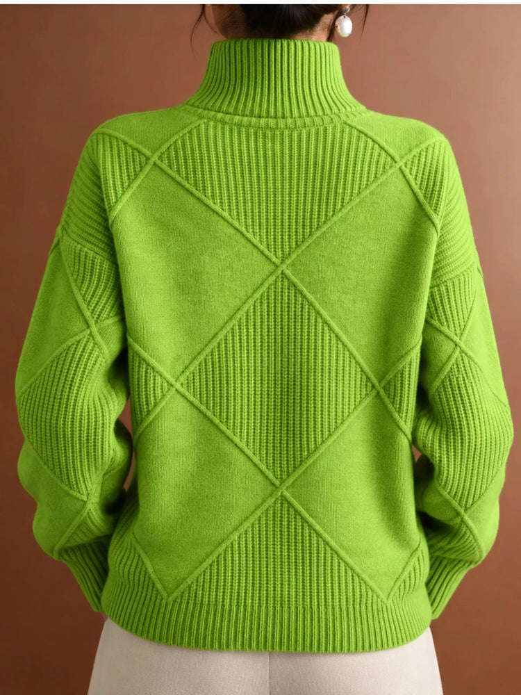 Full Size Diamond Pattern Turtleneck Sweater Plus Size