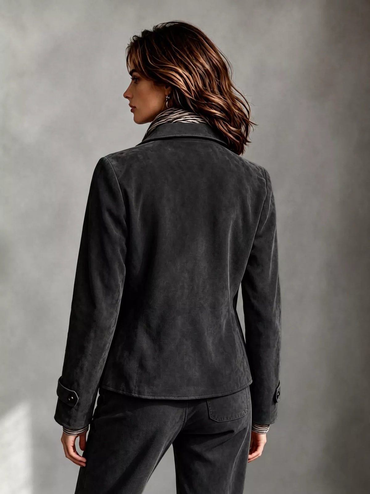 Full Size Suede Utility Blazer with Button-Front Detail Plus Size