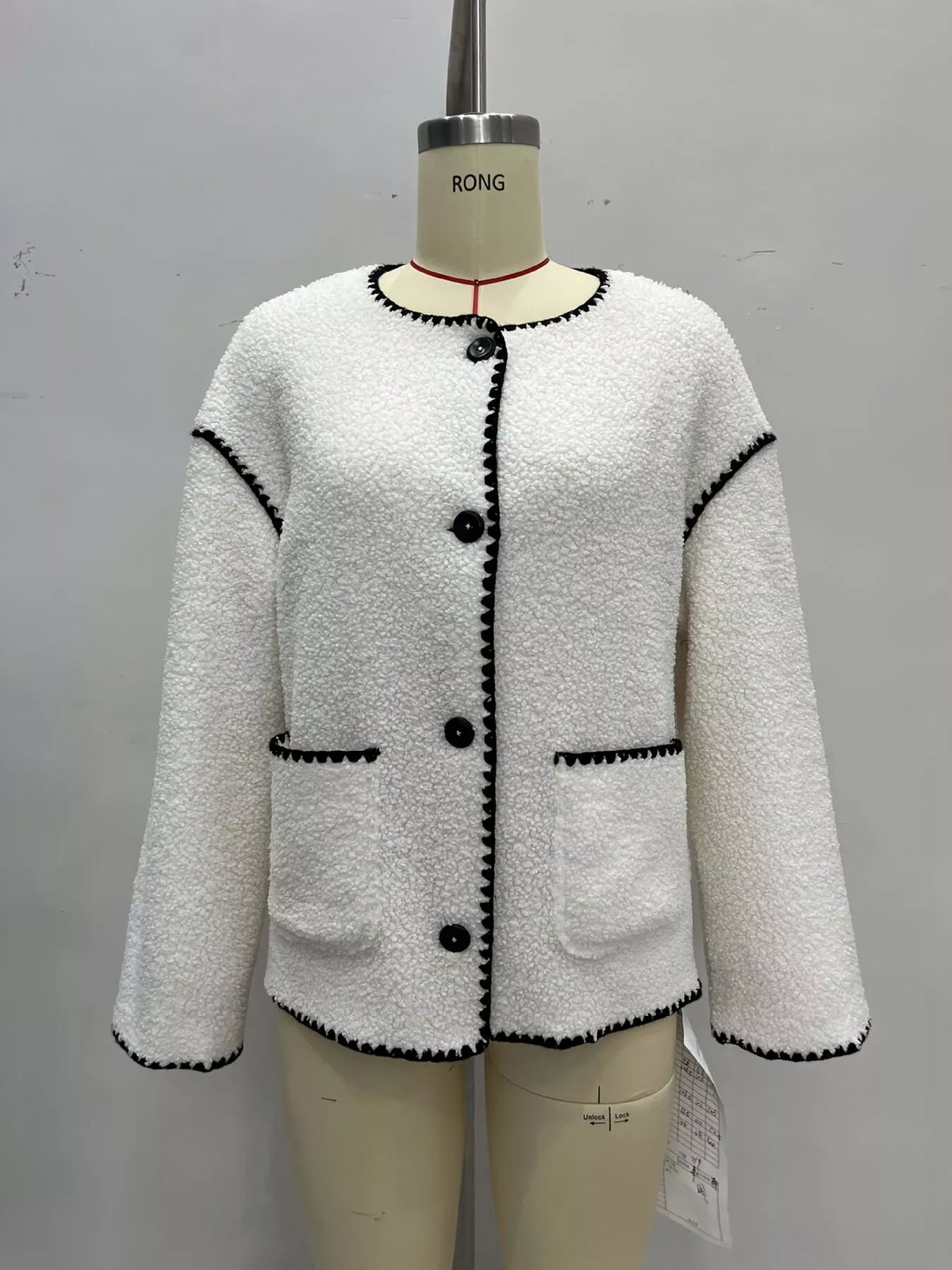 Faux Shearling Contrast Trim Button-Down Outerwear
