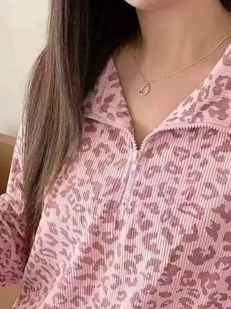 Leopard Print Quarter-Zip Sweatshirt