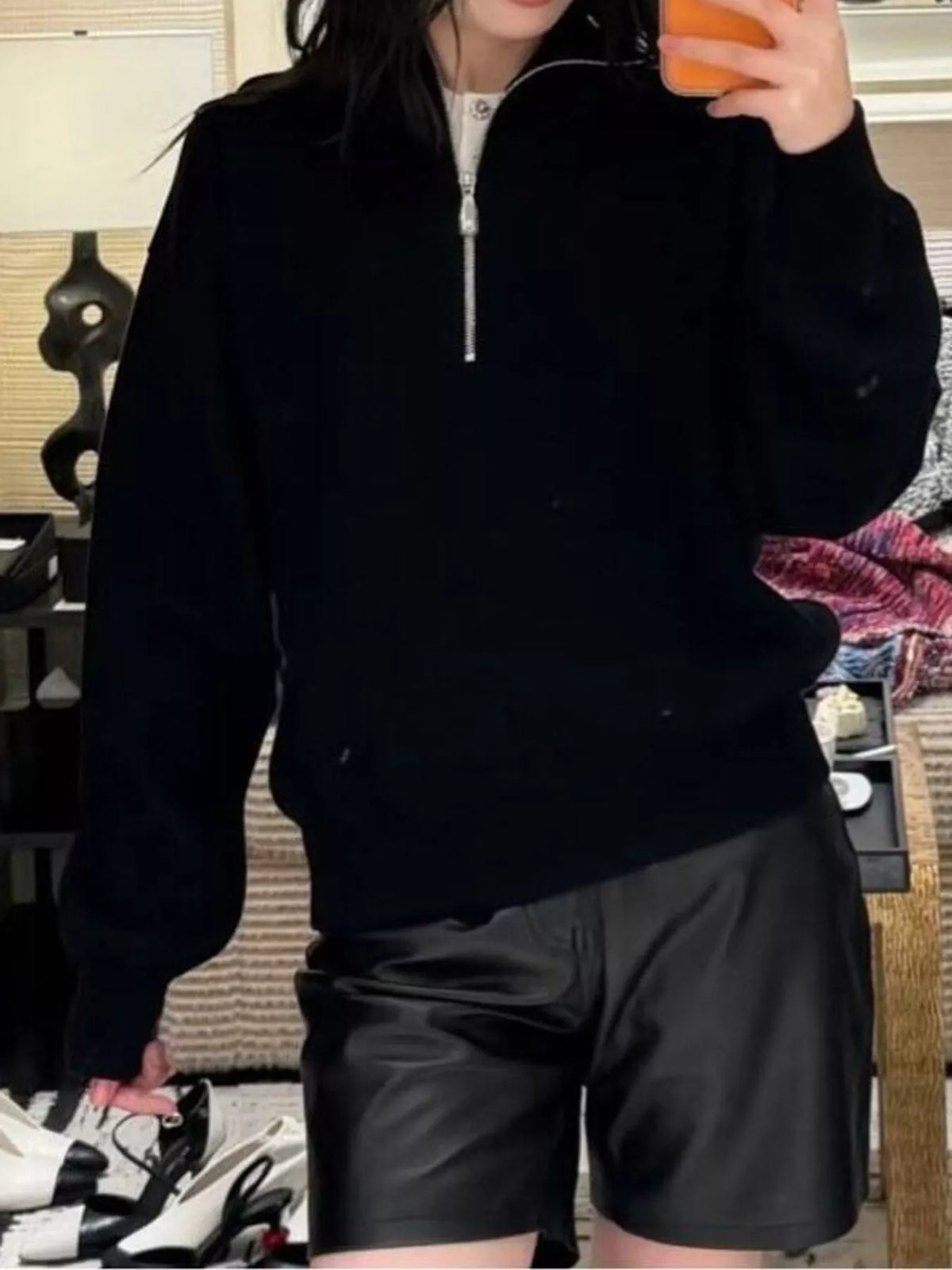 Half-Zip Dropped Shoulder Sweater
