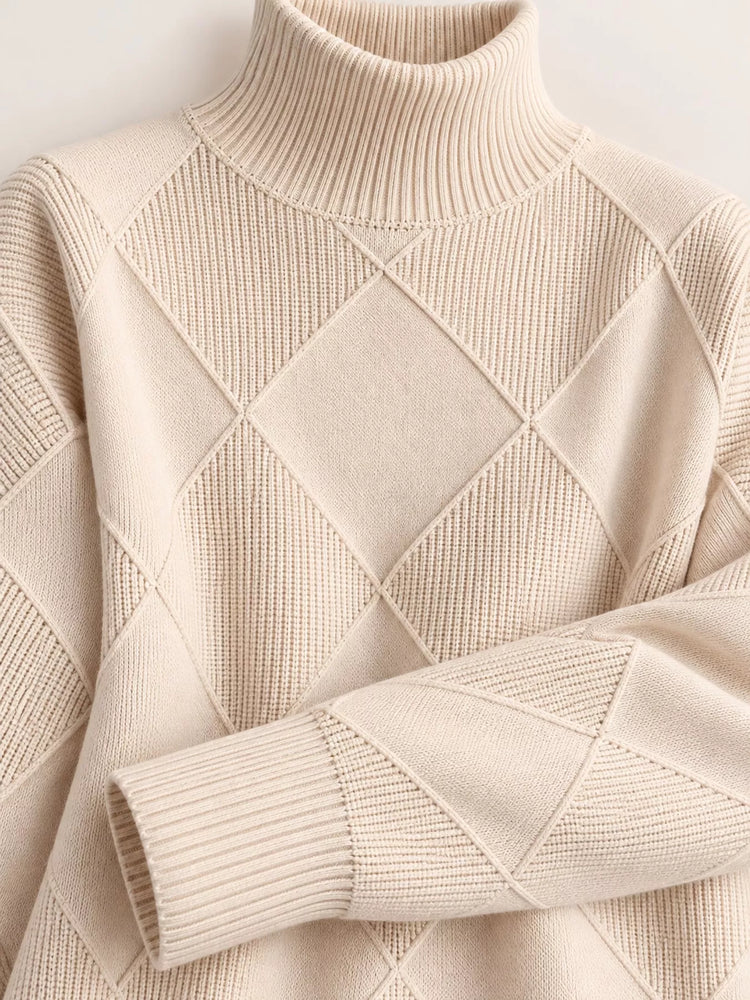 Full Size Diamond Pattern Turtleneck Sweater Plus Size