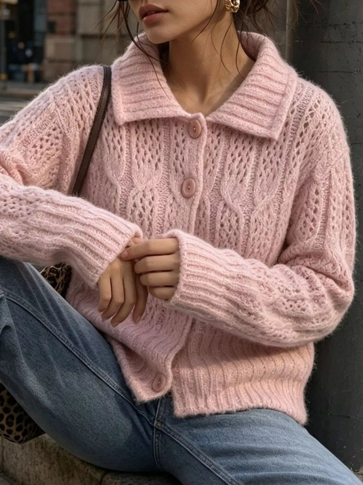 Cable-Knit Button Up Cardigan