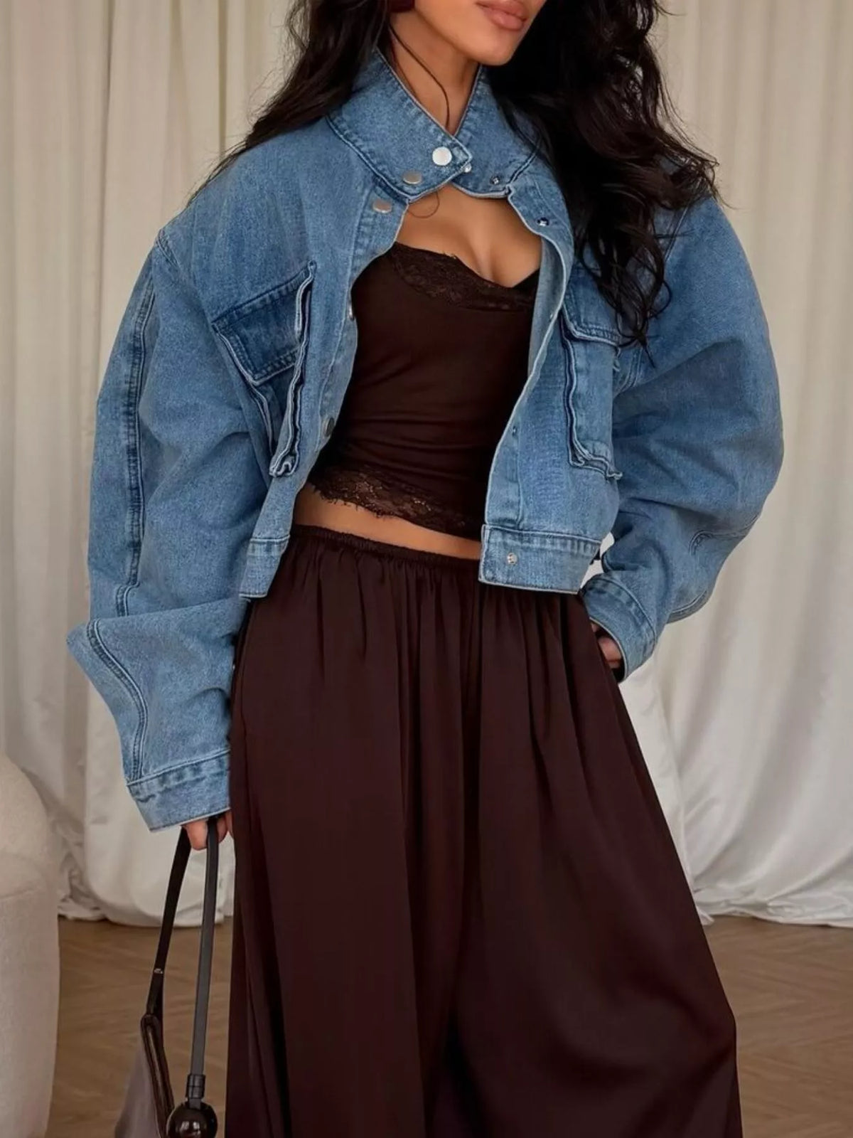 Oversized Utility Cropped Denim Jacket