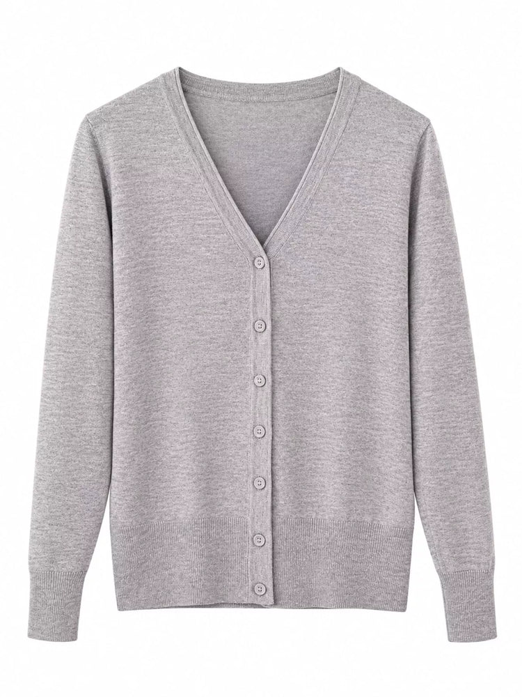 Classic V-Neck Button-Down Knit Cardigan