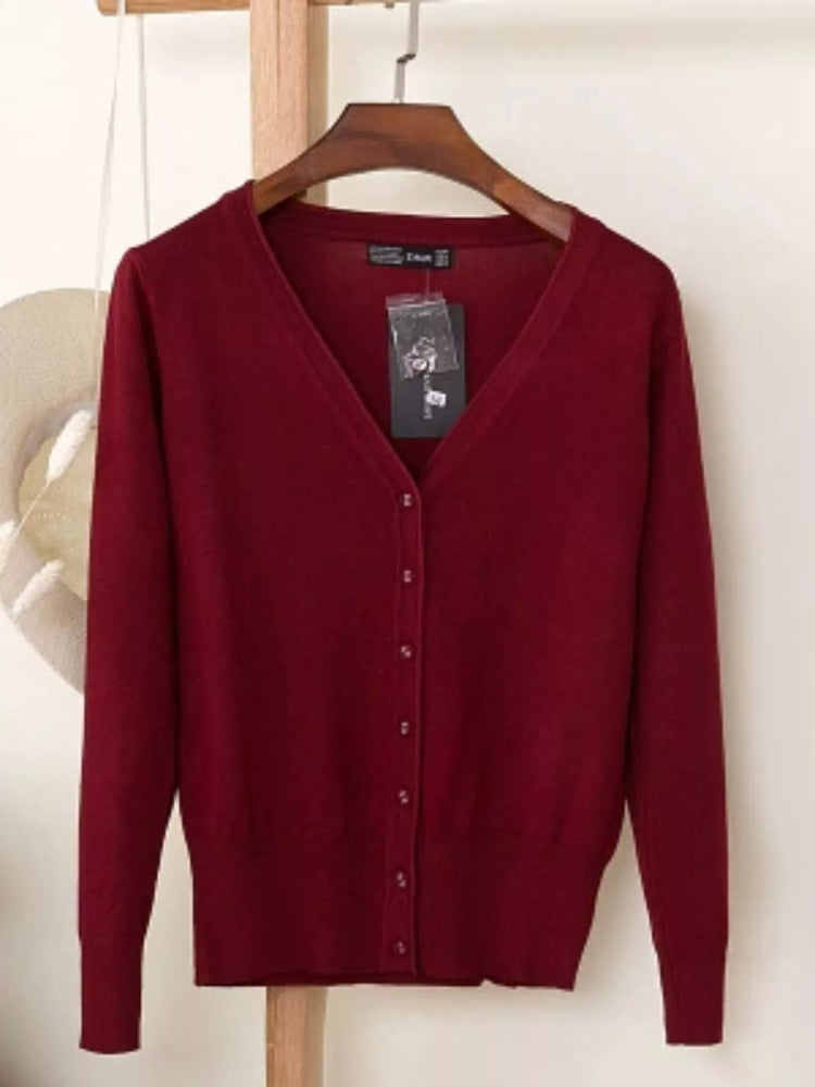 Classic V-Neck Button-Down Knit Cardigan