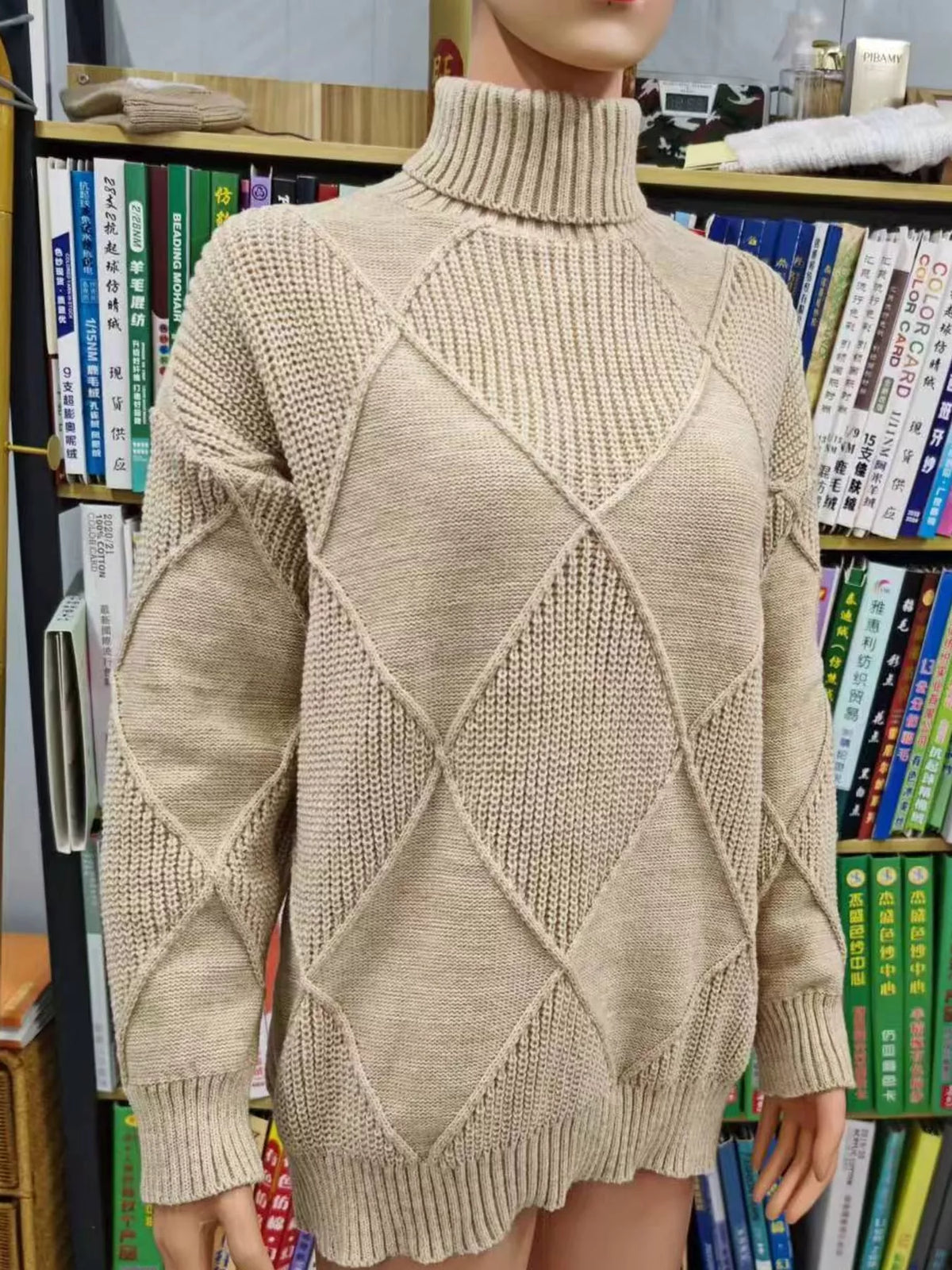 Full Size Diamond Pattern Turtleneck Sweater Plus Size