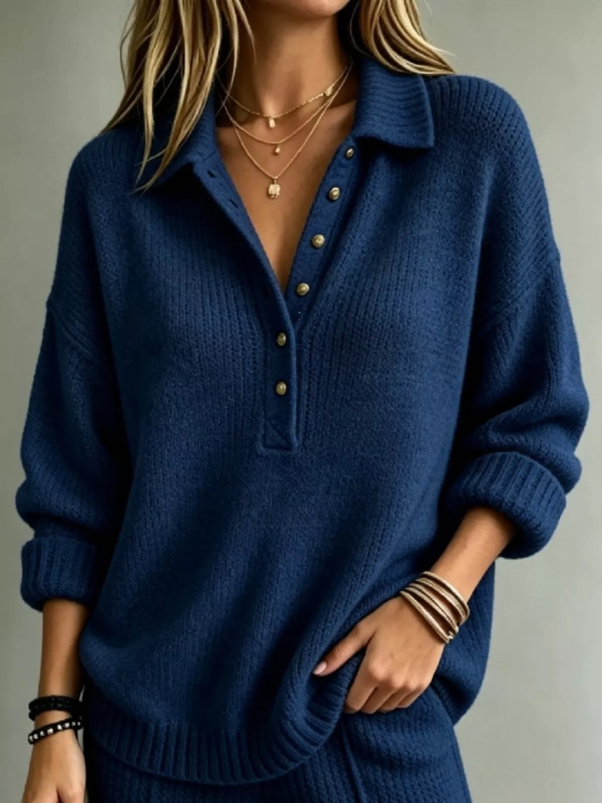 Button Detail Dropped Shoulder Sweater