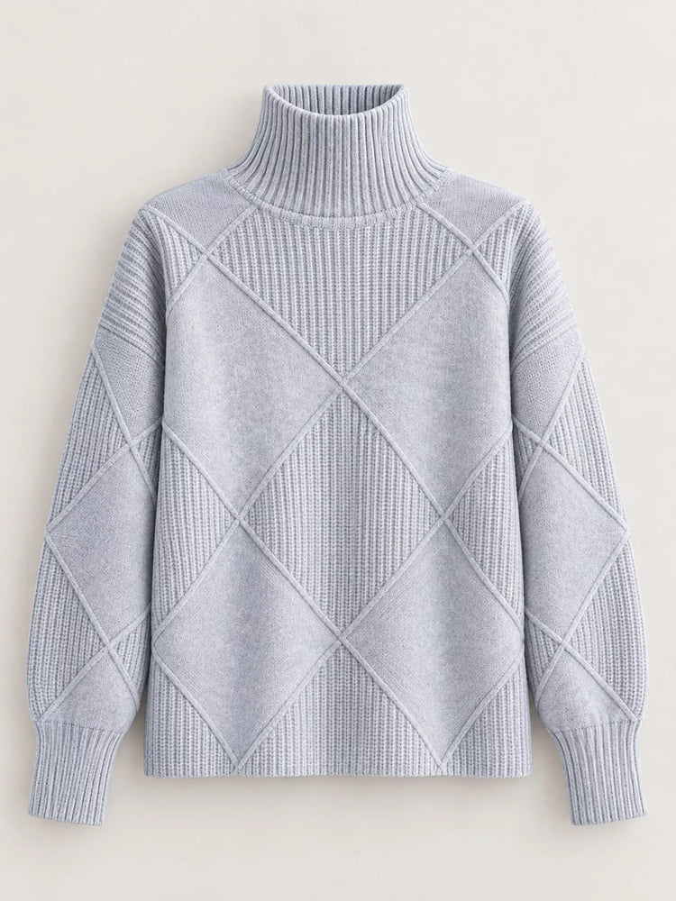 Full Size Diamond Pattern Turtleneck Sweater Plus Size