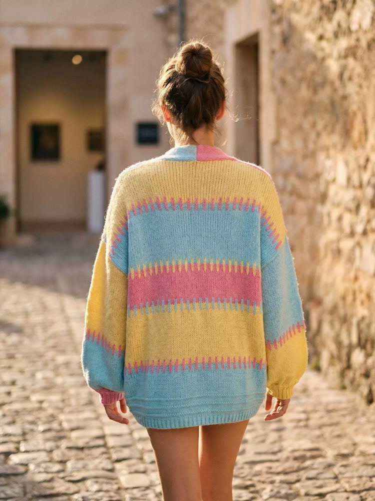 Color-Block V-Neck Cardigan