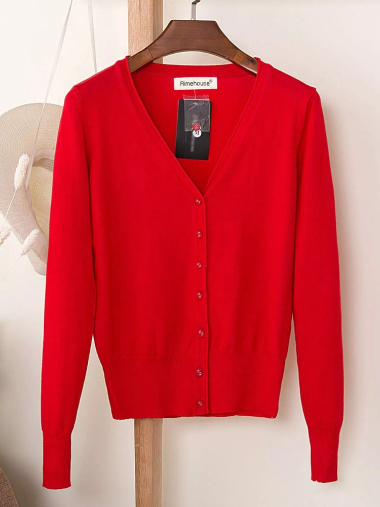 Classic V-Neck Button-Down Knit Cardigan