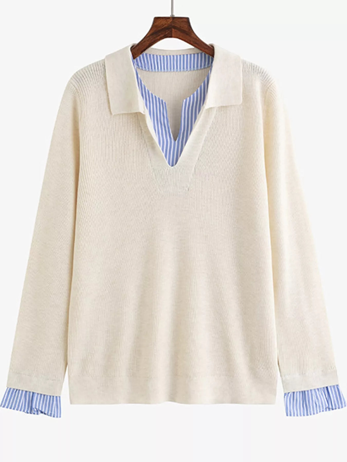 Plus Size Layered Look Striped Long Sleeve Sweater
