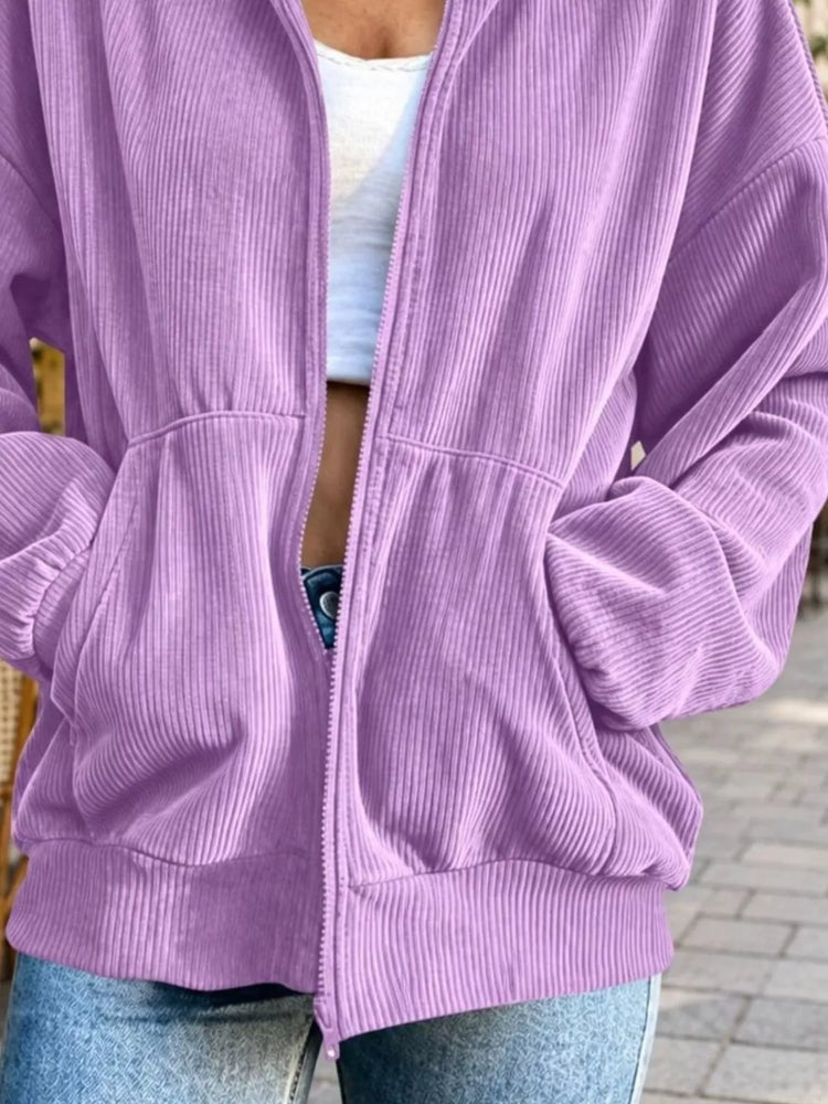Corduroy Zip-Up Dropped Shoulder Jacket