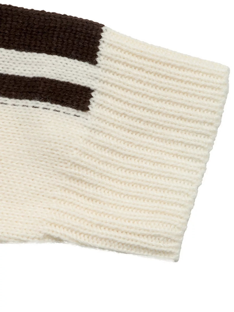 Chinese Knot Button Cardigan with Contrast Side Stripes