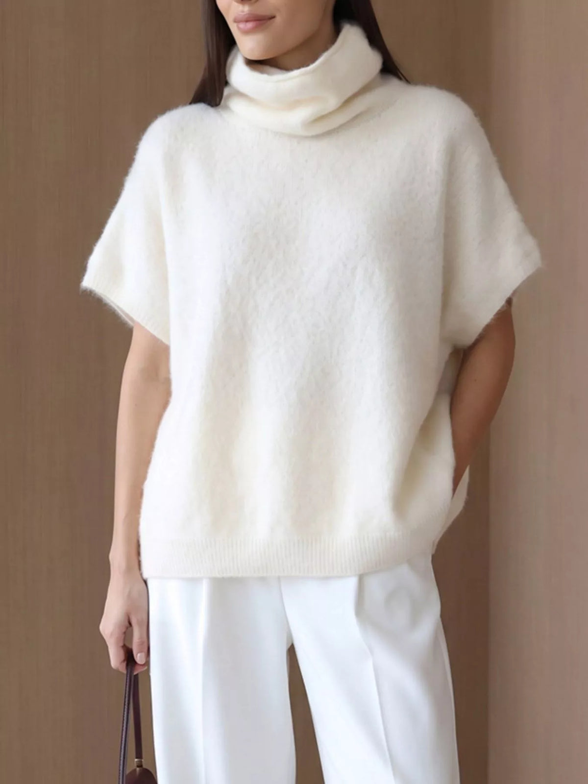 Turtleneck Fuzzy Short Sleeve Sweater