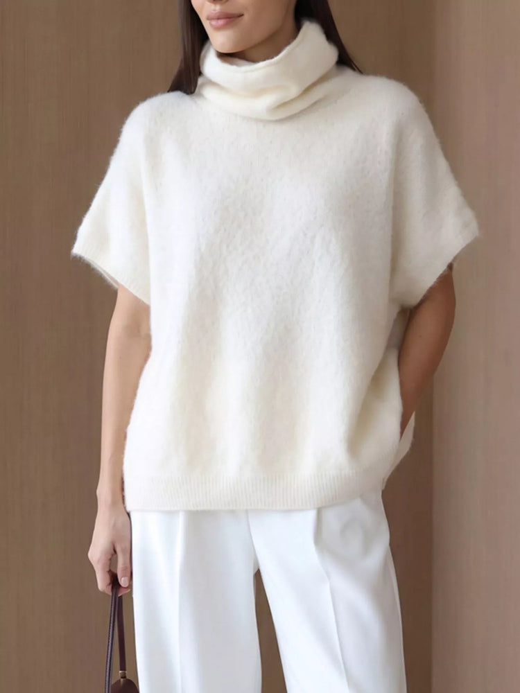 Turtleneck Fuzzy Short Sleeve Sweater