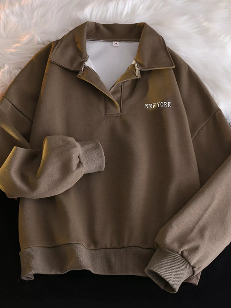 Polo Collar Long Sleeve Sweatshirt