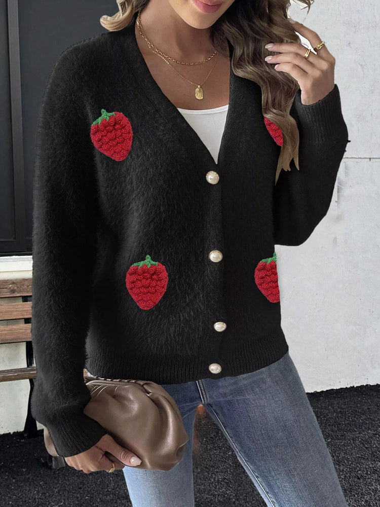Strawberry Fuzzy Knit Cardigan