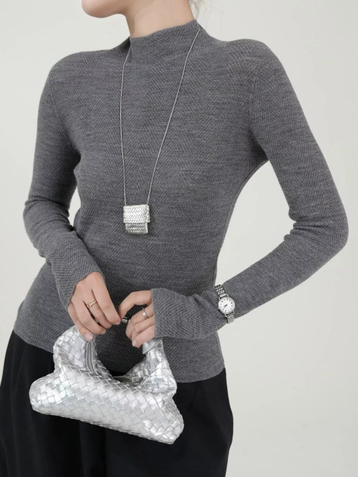 Textured Mock Neck Sweater