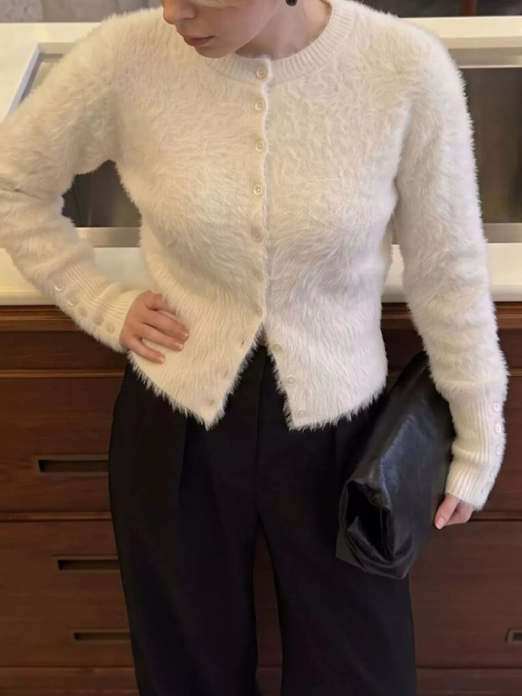 Soft Fuzzy Button-Down Cropped Cardigan