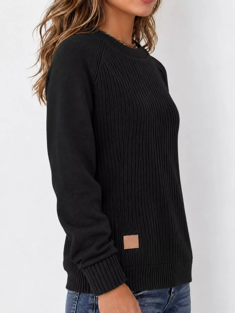 Full Size Ribbed Knit Raglan Sleeve Sweater Plus Size