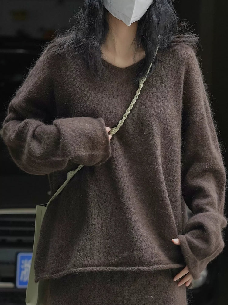 Round Neck Dropped Shoulder Sweater