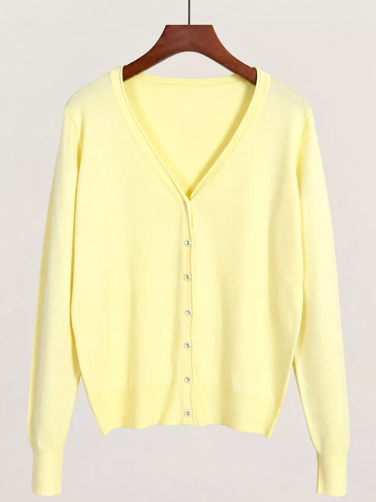 Classic V-Neck Button-Down Knit Cardigan