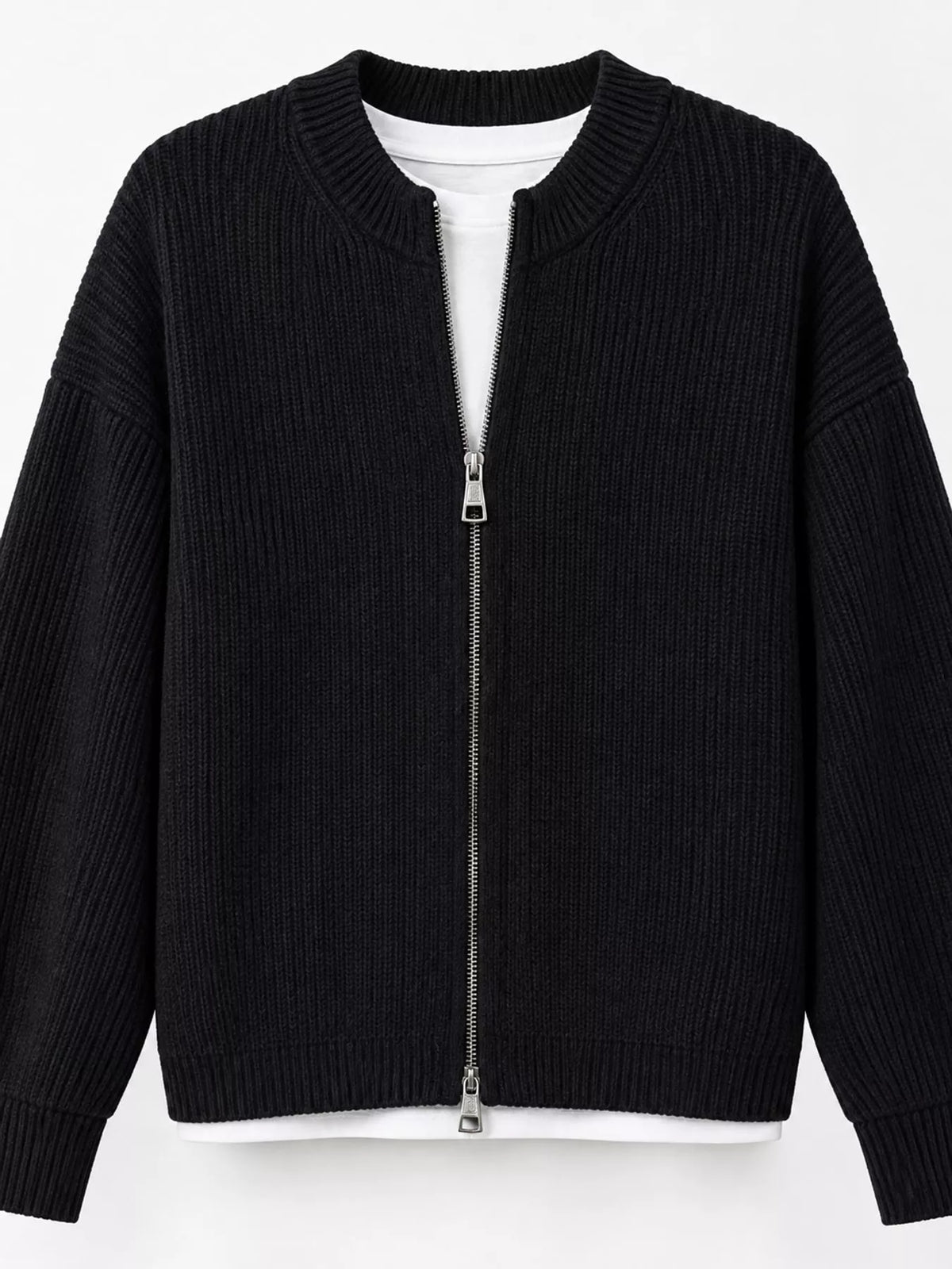 Zip Up Dropped Shoulder Cardigan