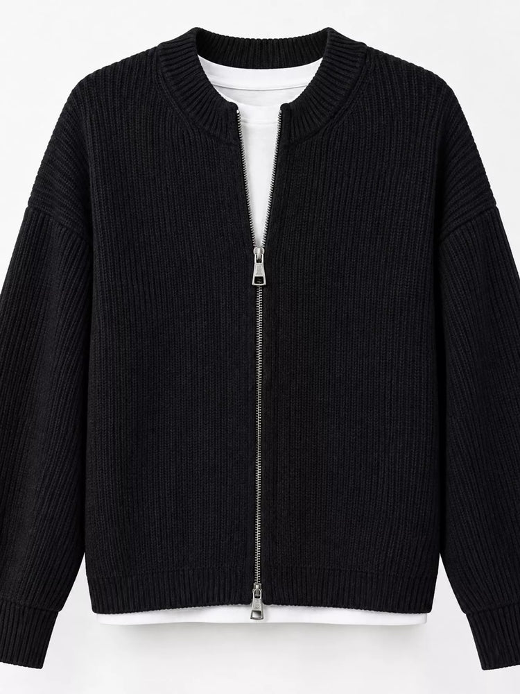 Zip Up Dropped Shoulder Cardigan