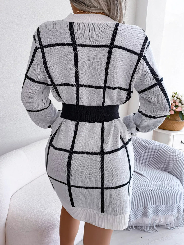 Plaid Pattern Long Sleeve Sweater Dress
