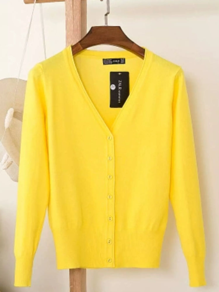Classic V-Neck Button-Down Knit Cardigan