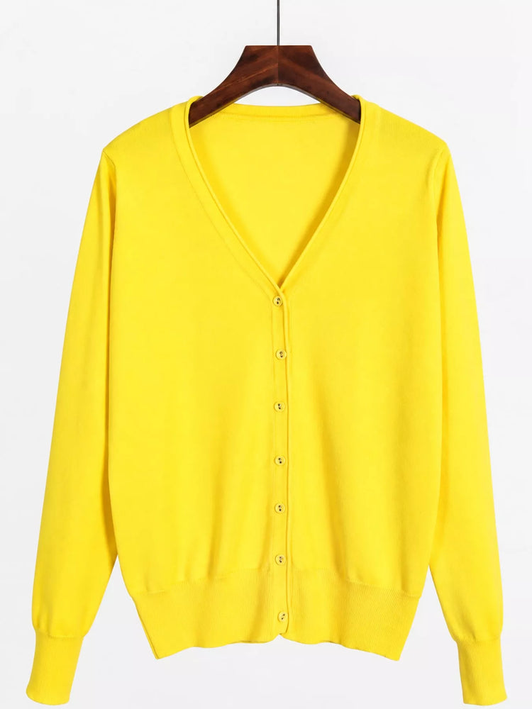 Classic V-Neck Button-Down Knit Cardigan
