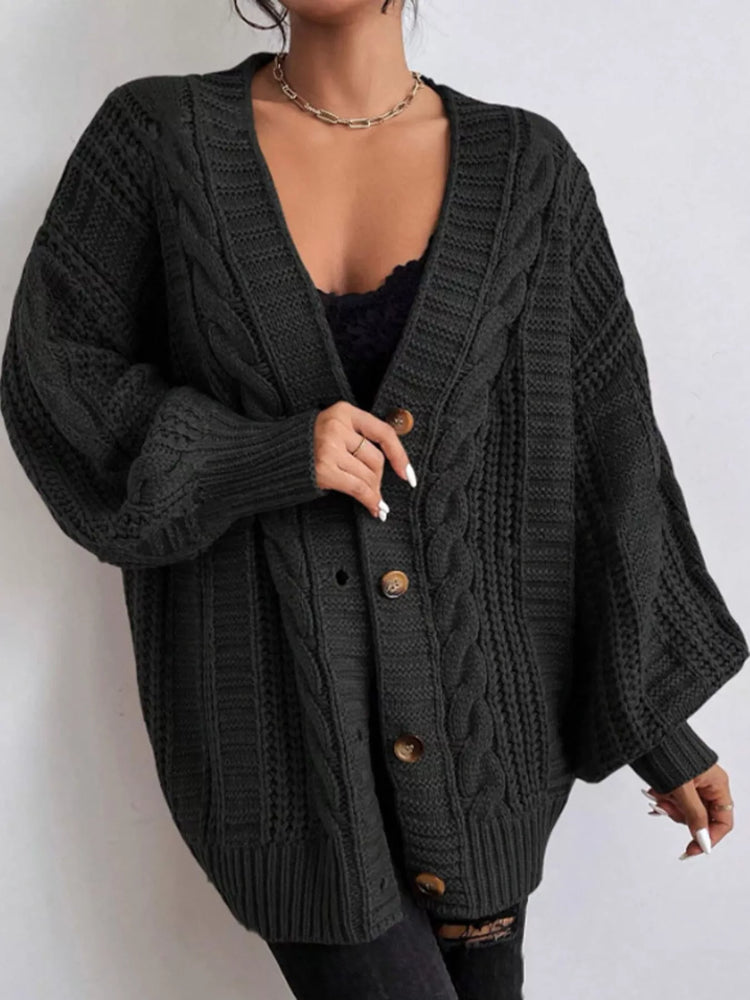 Cable Knit Button-Down Cardigan