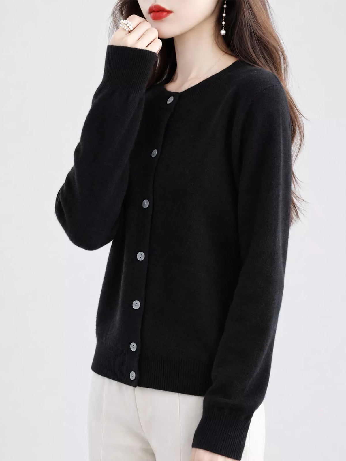 Classic Crew Neck Knit Cardigan