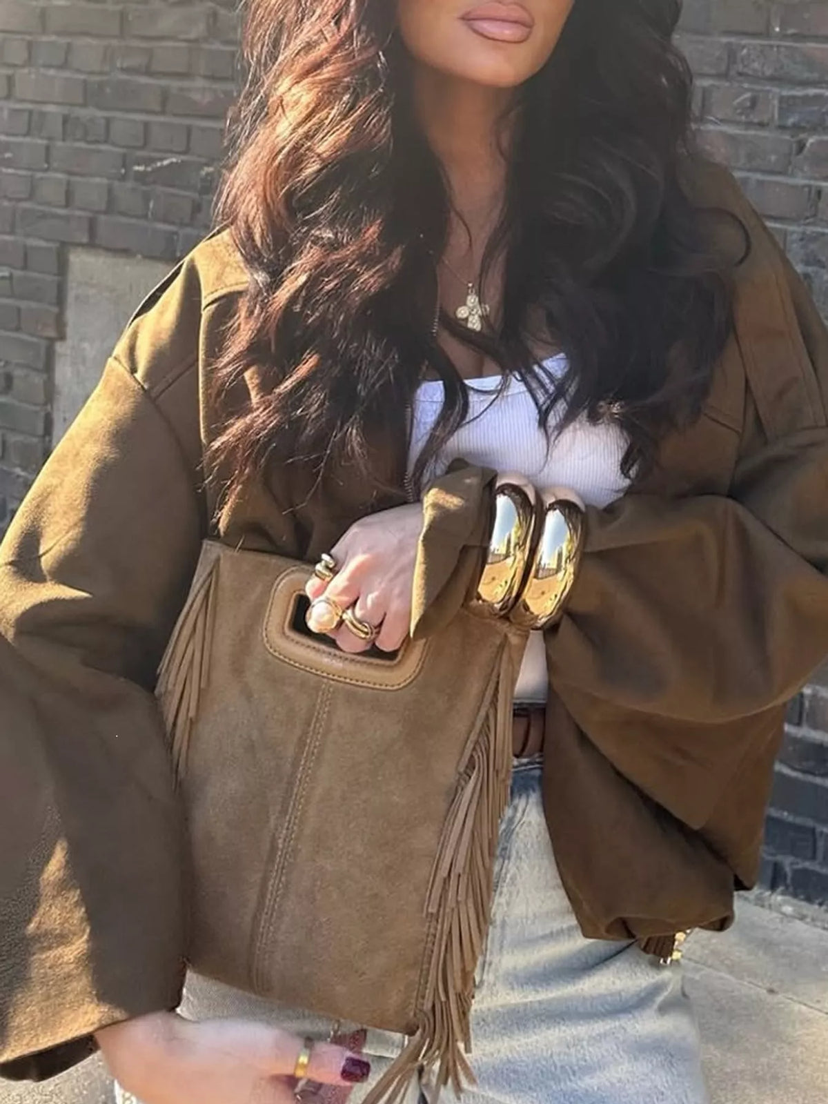Elastic Hem Batwing Sleeve Jacket