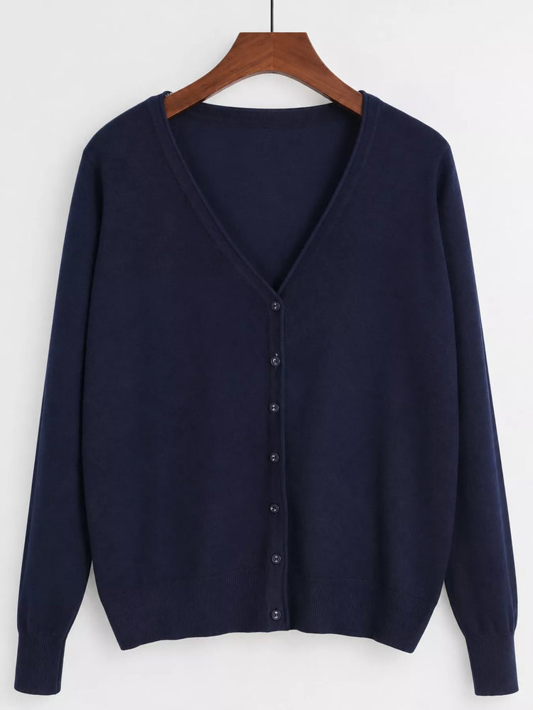 Classic V-Neck Button-Down Knit Cardigan