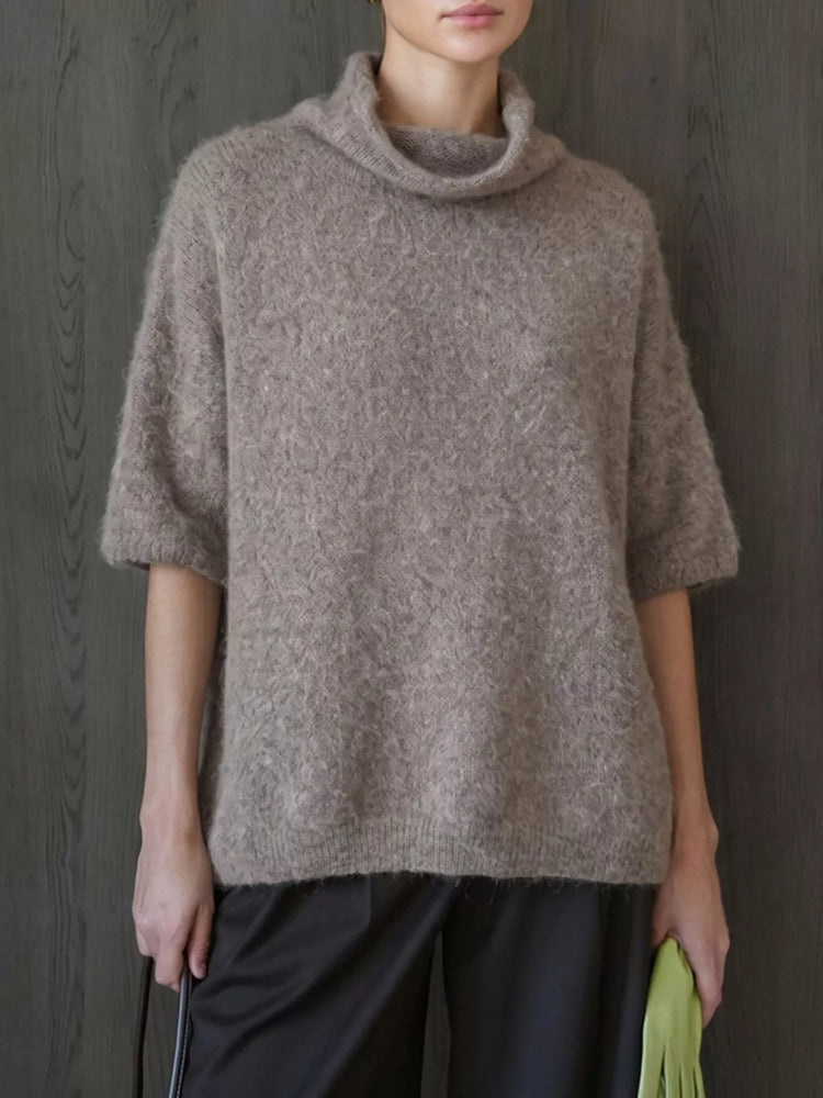 Turtleneck Fuzzy Short Sleeve Sweater