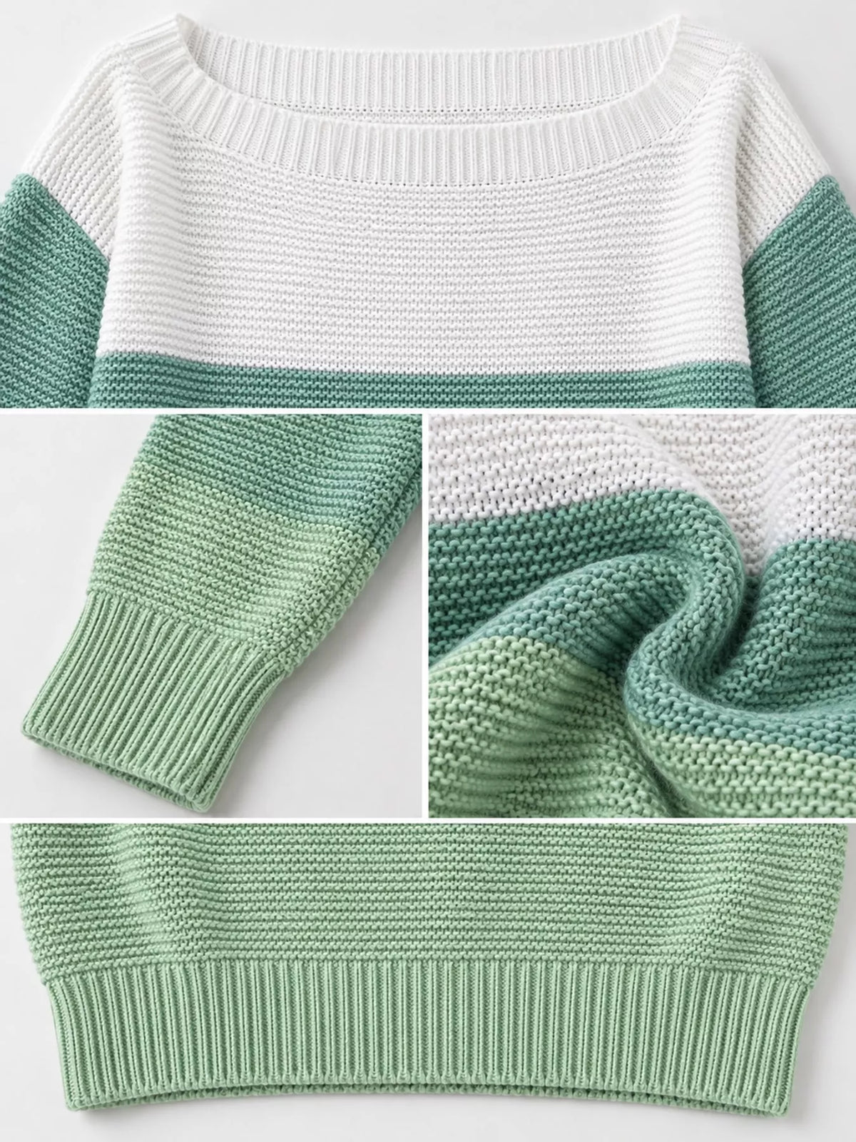 Full Size Color-Block Boat Neck Sweater Plus Size
