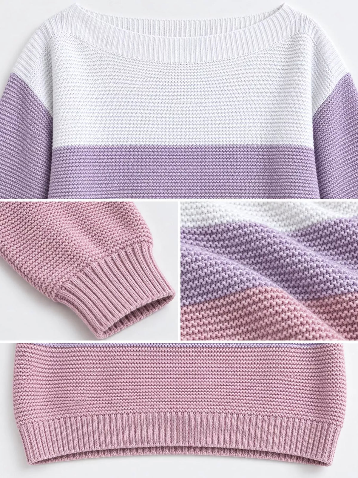 Full Size Color-Block Boat Neck Sweater Plus Size
