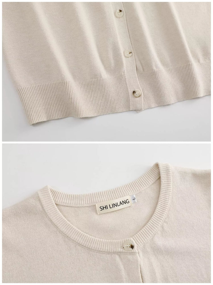 Plus Size Crew Neck Button-Down Knit Cardigan