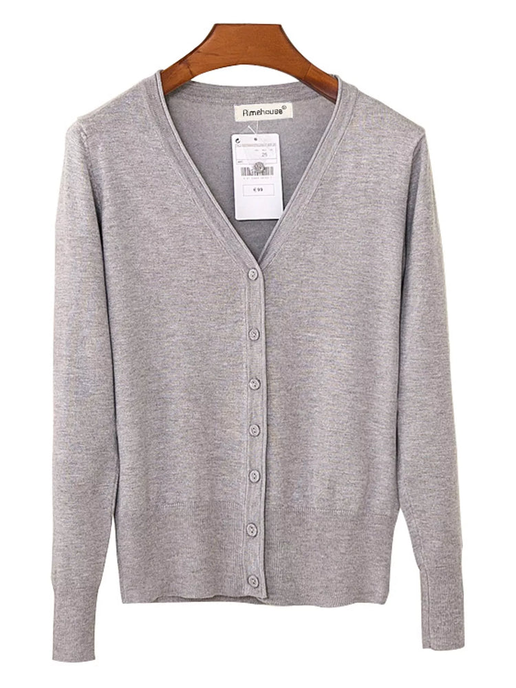 Classic V-Neck Button-Down Knit Cardigan