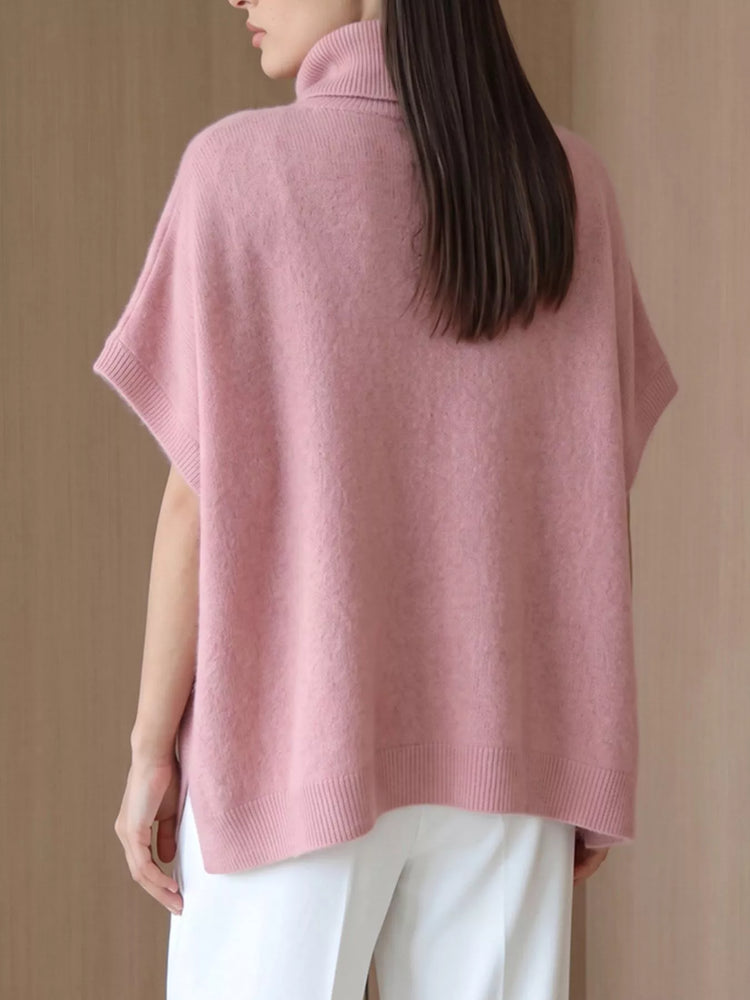 Turtleneck Fuzzy Short Sleeve Sweater