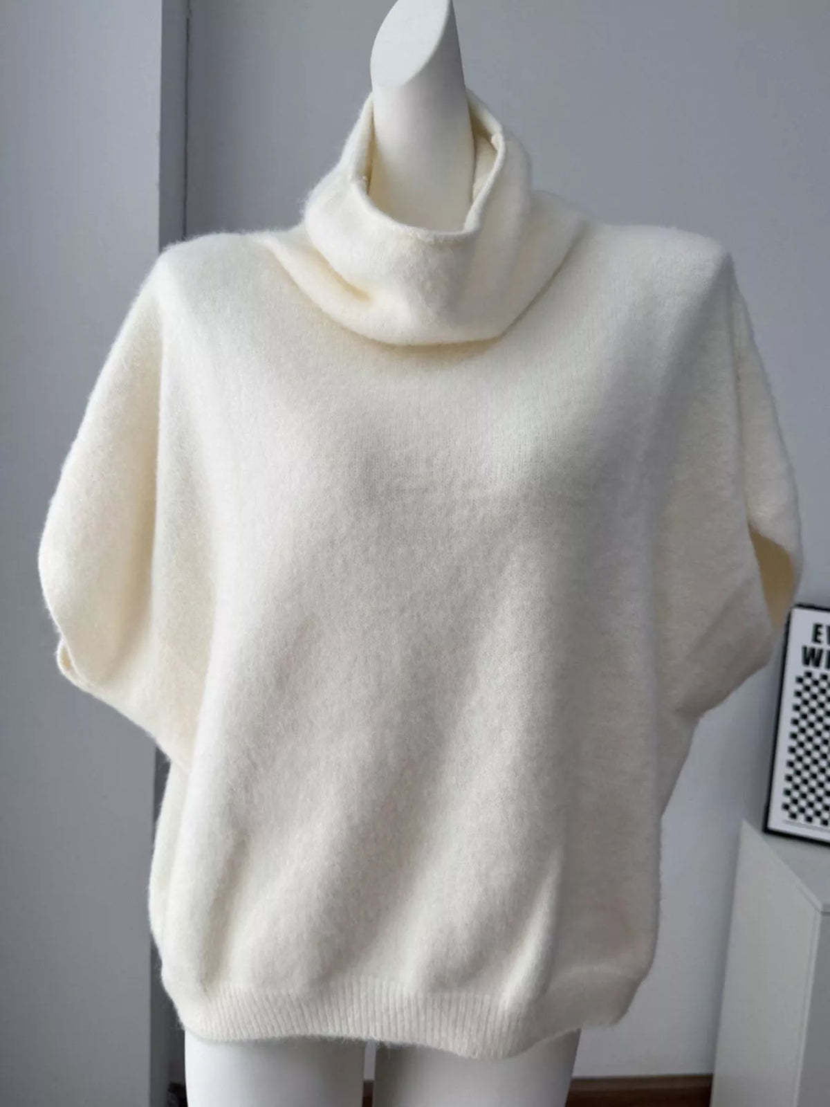 Turtleneck Fuzzy Short Sleeve Sweater