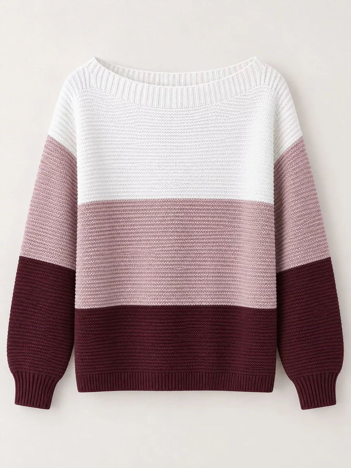Full Size Color-Block Boat Neck Sweater Plus Size