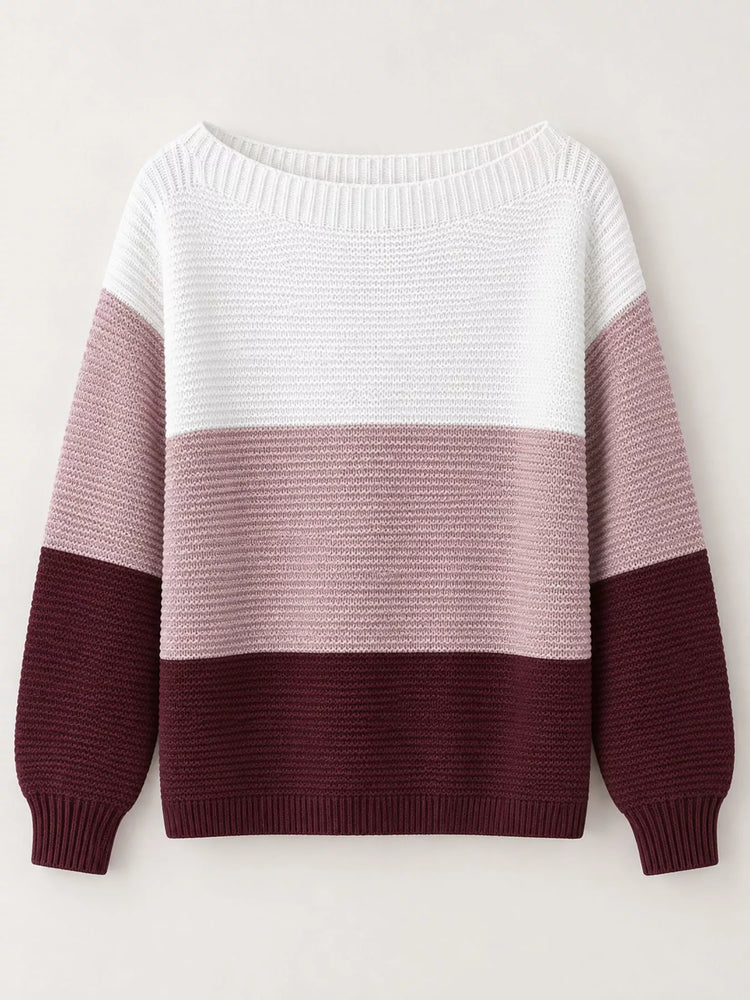 Full Size Color-Block Boat Neck Sweater Plus Size