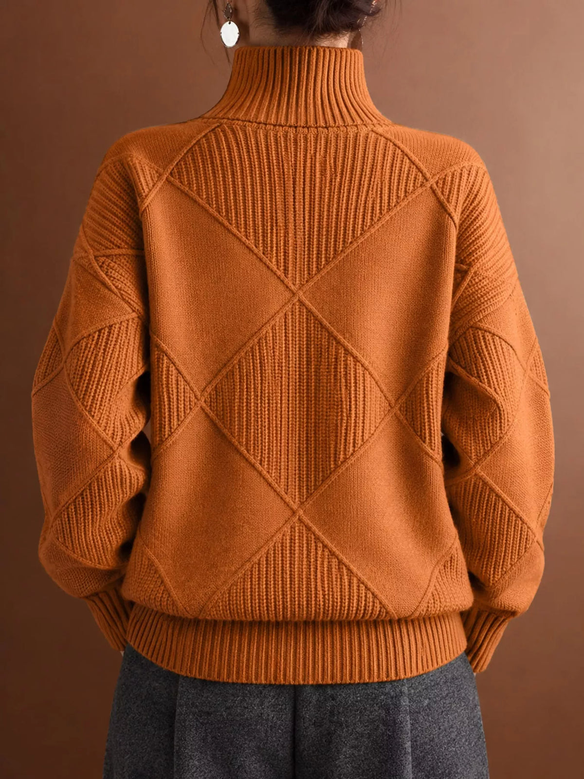 Full Size Diamond Pattern Turtleneck Sweater Plus Size