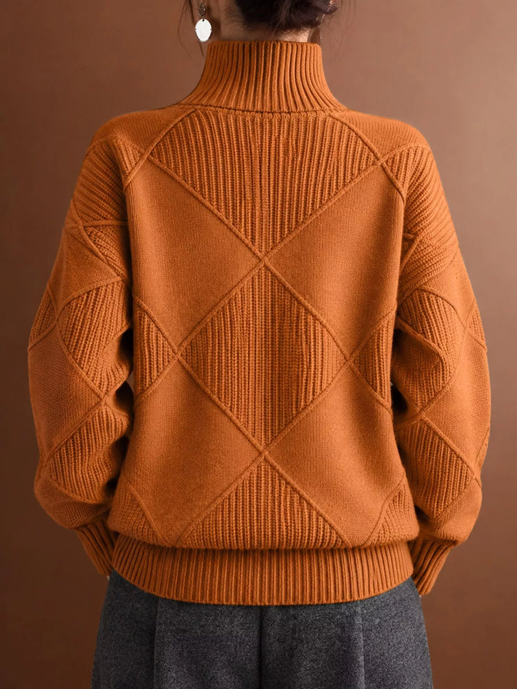 Full Size Diamond Pattern Turtleneck Sweater Plus Size